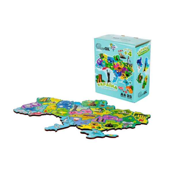 Дерев'яний магнітний пазл А4 "Мапа України" PuzA4-22926, 25 елементів