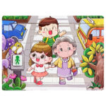 Дитячий дерев'яний пазл-вкладиш "Дорога до школи" MD 1343-11, 12 елементів 15 х 11 х 0,4 см