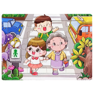 Дитячий дерев'яний пазл-вкладиш "Дорога до школи" MD 1343-11, 12 елементів 15 х 11 х 0,4 см