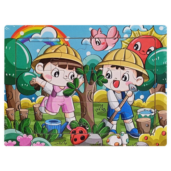 Дитячий дерев'яний пазл-вкладиш "Садіння дерев" MD 1343-15, 12 елементів 15 х 11 х 0,4 см