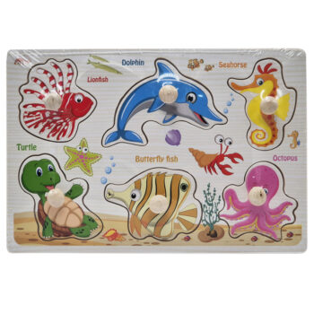 Дерев'яний пазл-вкладиш Морські тварини 53972-6 ручка-тримач, у плівці