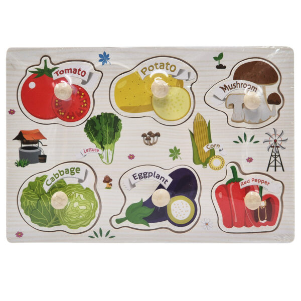 Дерев'яний пазл-вкладиш Овочі 53972-8 ручка-тримач, у плівці