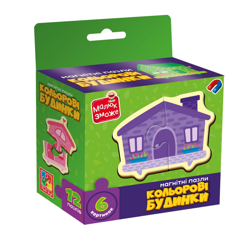 Дитячі магнітні пазли "Кольорові будинки" VT1733-03, 6 картинок