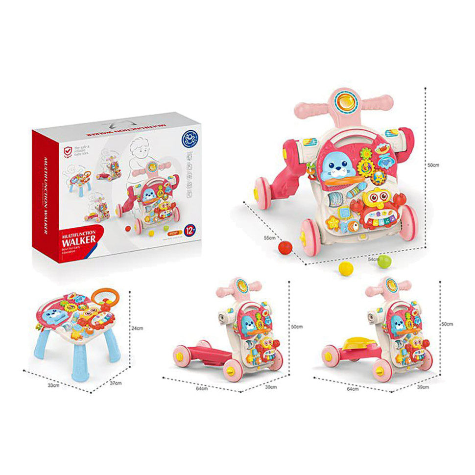 Дитячі ходунки-каталка "Перші кроки 4 в 1" HUANGER HE0827(Pink) музичні - Зображення 4